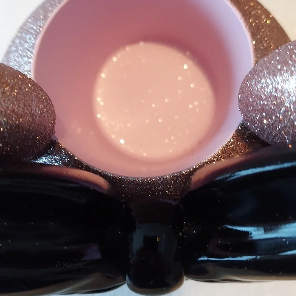Glittery Pink Minnie Mouse Ears Black Bow Ceramic Accessory Makeup Tumbler BNWT